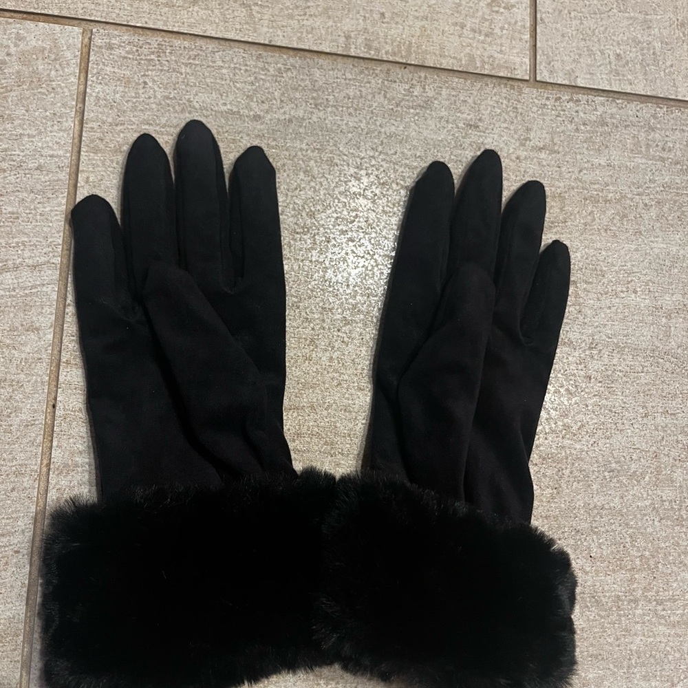 Black Faux-Fur Cuff Women's Gloves